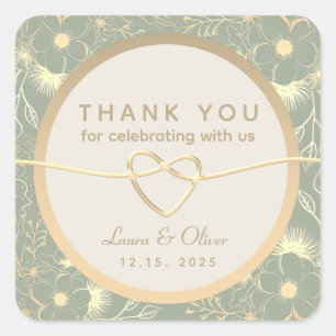 Sage Green Wedding Thank You Square Sticker