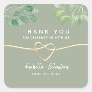 Sage Green Wedding Thank You Square Sticker