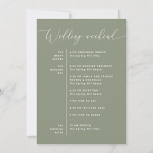 Sage Green Wedding Timeline Elegant Itinerary Invitation