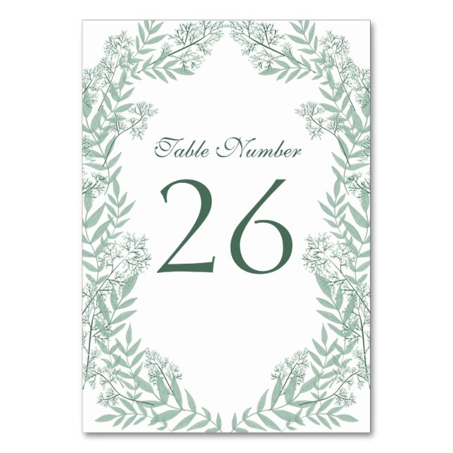 Sage Green Wedding Vintage Botanical Table Number (Back)