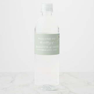 Sage Green Wedding Water Bottle Label