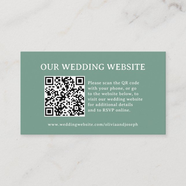 Sage Green | Wedding Website QR Code Enclosure Card (Front)