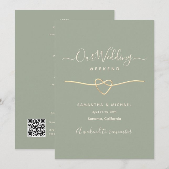 Sage Green Wedding Weekend Itinerary Card (Front/Back)
