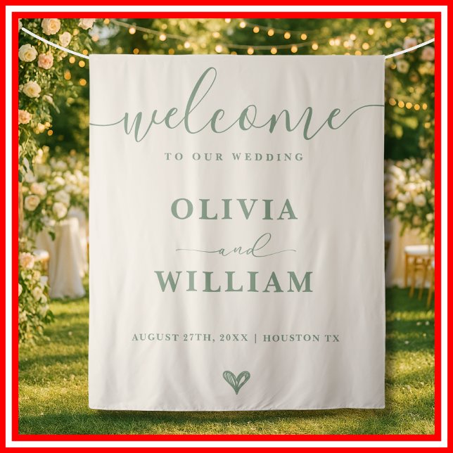 Sage Green Wedding Welcome Backdrop Tapestry (Creator Uploaded)