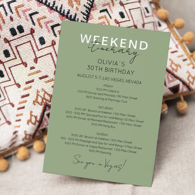 Sage Green Weekend Birthday Itinerary Invitation (Creator Uploaded)