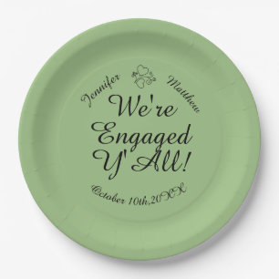 Sage Green We're Engage Y'All Custom Paper Plate