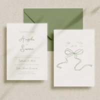 Sage Green Whimsical Bow Cherub Wedding Invitation