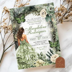 Sage Green Whimsical Forest Quinceanera Invitation