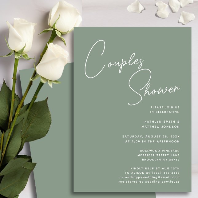 Sage Green Whimsical Script Chic Couples Shower Invitation (Creator Uploaded)