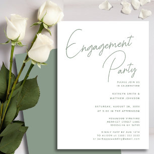 Sage Green Whimsical Script Chic Engagement Party Invitation