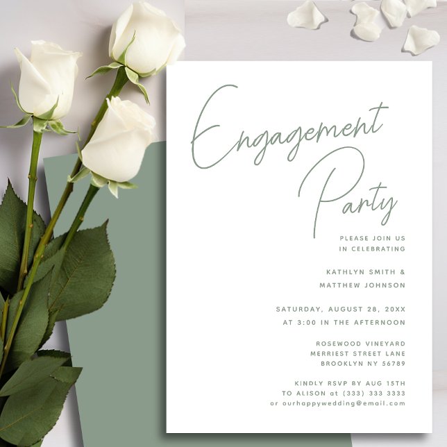 Sage Green Whimsical Script Chic Engagement Party Invitation (Creator Uploaded)