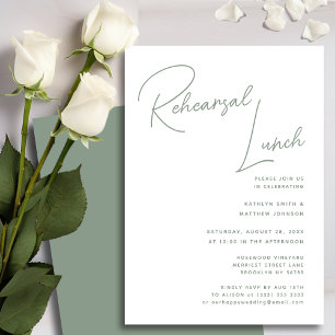 Sage Green Whimsical Script Chic Rehearsal Lunch Invitation