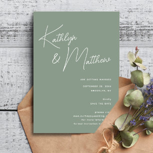 Sage Green Whimsical Script Minimalist Modern Save The Date