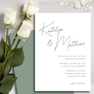 Sage Green Whimsical Script Minimalist Wedding Invitation