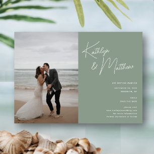 Sage Green Whimsical Script Modern Save The Date Magnetic Invitation