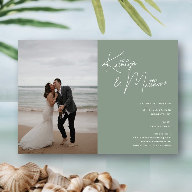 Sage Green Whimsical Script Modern Save The Date Magnetic Invitation (Creator Uploaded)