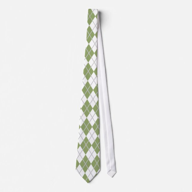 Sage Green & White Argyle Tie (Front)