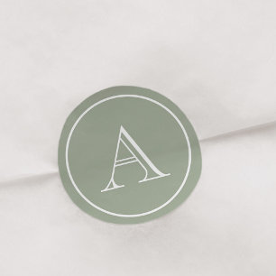 Sage Green & White Block Initial Monogram Classic Round Sticker