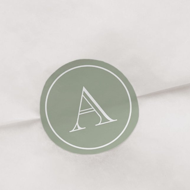 Sage Green & White Block Initial Monogram Classic Round Sticker (Creator Uploaded)