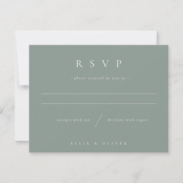 Sage Green & White Boho 1 Wedding Modern RSVP Card (Front)