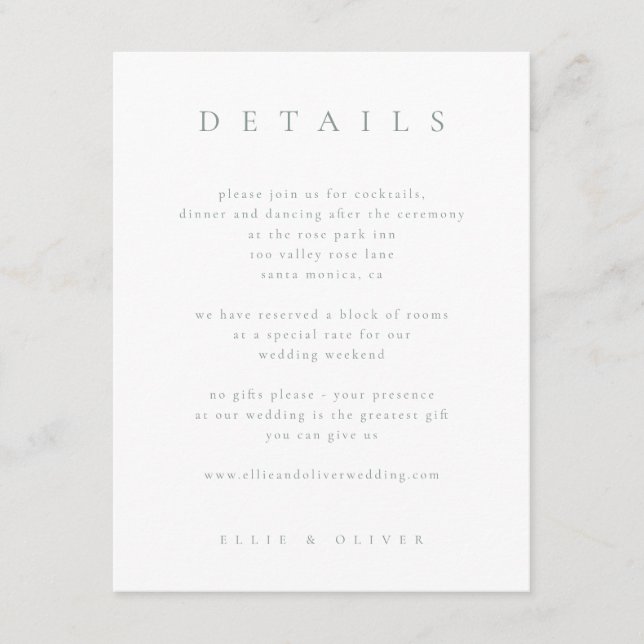 Sage Green & White Boho Details Wedding Modern Enclosure Card (Front)
