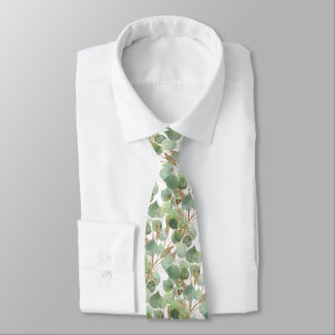 SAGE GREEN WHITE BOTANICAL MENS TIE