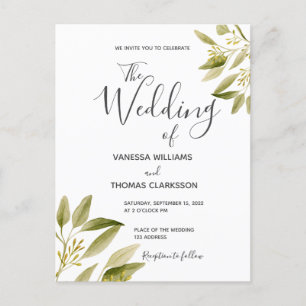 Sage green white botanical wedding invitation postcard