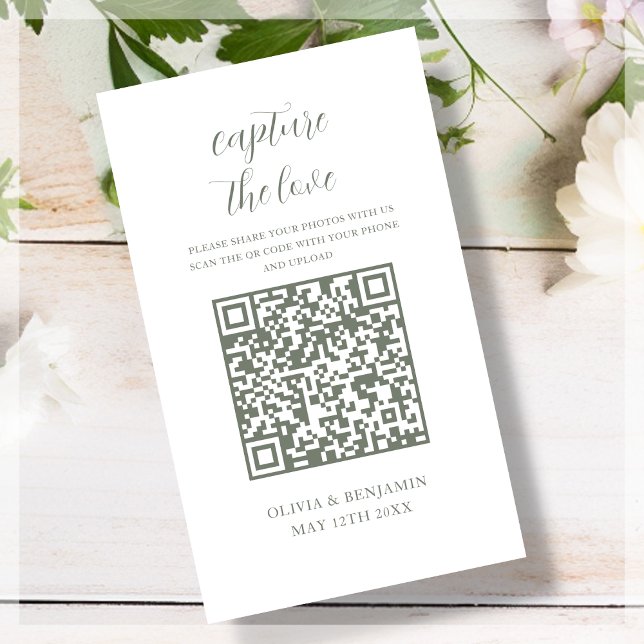 Sage Green | White Capture The Love QR Code Enclosure Card (Creator Uploaded)