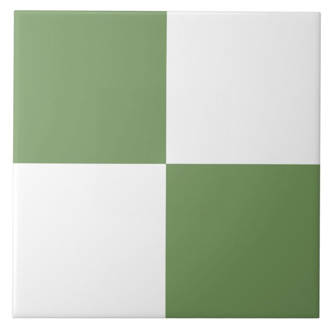 Sage Green White Chequered Pattern Ceramic Tile (Front)