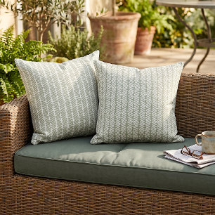 Sage Green White Chevron Stripes on Reversible Cushion