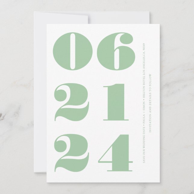 Sage green white clean elegant modern minimalistic invitation (Front)