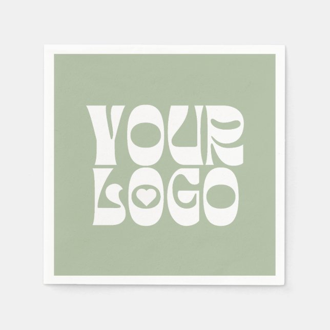 Sage Green & White Corporate Business Logo Napkin (Front)