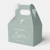 Sage Green White Cross Boy Baptism Favour Box