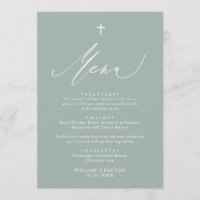 Sage Green White Cross Boy Baptism Menu Card