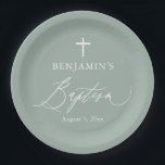Sage Green White Cross Boy Baptism Party Plates<br><div class="desc">Sage Green White Cross Boy Baptism Party Plates,  Sage Green Baptism,  Boy Baptism,  Modern Sage Green Baptism Party Paper Plates</div>