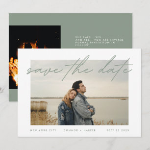 Sage Green White Elegant Border Photo Save The Date