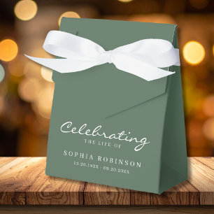 Sage Green White Elegant Script Funeral Memorial Favour Box