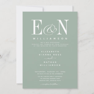Sage Green & White Elegant Wedding Invitation