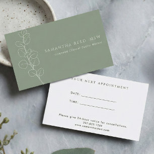 Sage Green White Eucalyptus Therapist Appointment Business Card