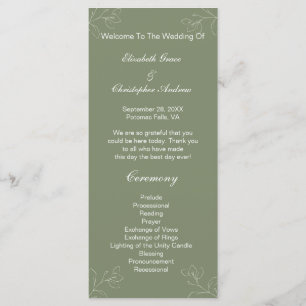 Sage Green White Floral Botanical Wedding Program