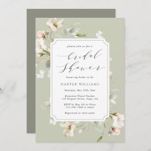 Sage Green White Floral Bridal Shower Invitation