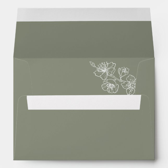 Sage Green White Floral Custom Monogram Envelope (Back (Bottom))