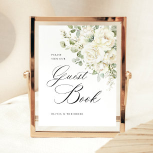 Sage Green White Floral Guest Book Wedding Table Pedestal Sign