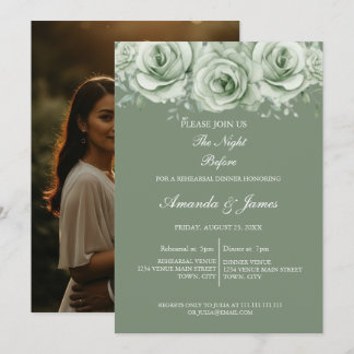 Sage Green White Floral Rehearsal Dinner Invitation