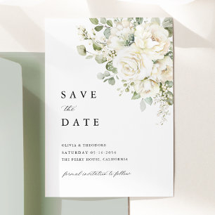 Sage Green White Floral Watercolor Elegant Wedding Save The Date