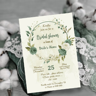 sage green white flowers botanical bridal shower invitation