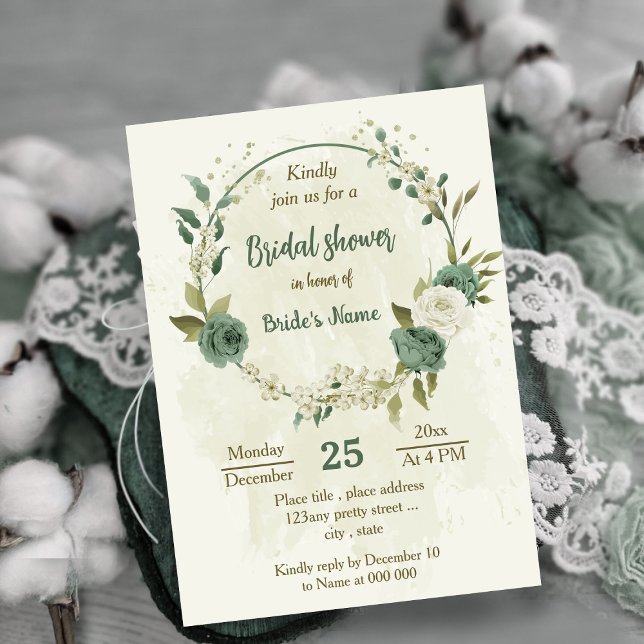 sage green white flowers botanical bridal shower invitation (Creator Uploaded)
