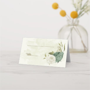 sage green white flowers botanical wedding place card