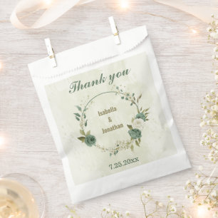 sage green white flowers wedding favour bag