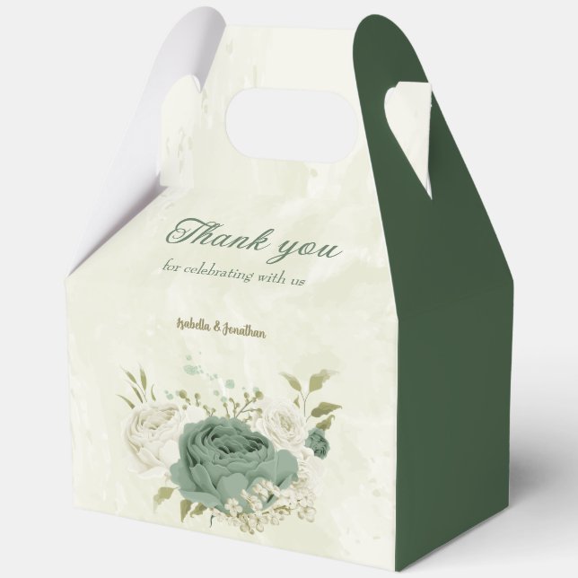 sage green white flowers wedding favour box (Front)